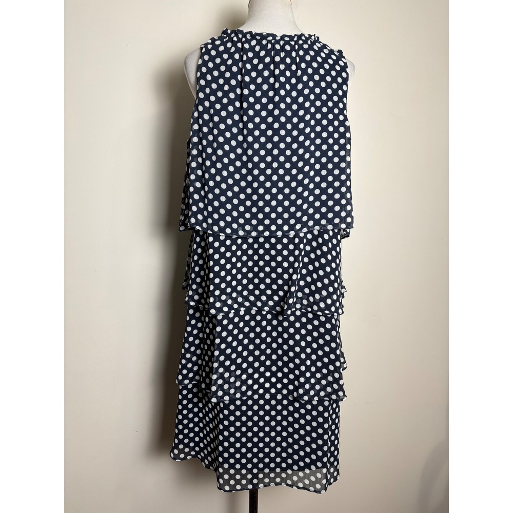 Roz & Ali Navy White Polka Dot Tiered Ruffle Dress 16 Wedding Cocktail Occasion - Picture 2 of 8